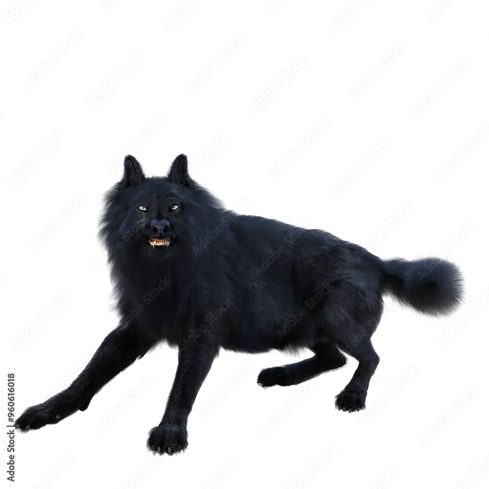 Obraz premium 3D rendered illustration of a black wolf isolated on a transparent background.