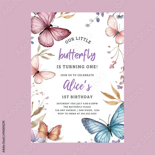 Little Butterfly 1st birthday Invitation