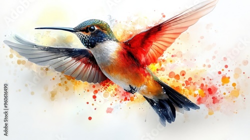 Abstract hummingbird art showcasing its movement and beauty on a white background photo