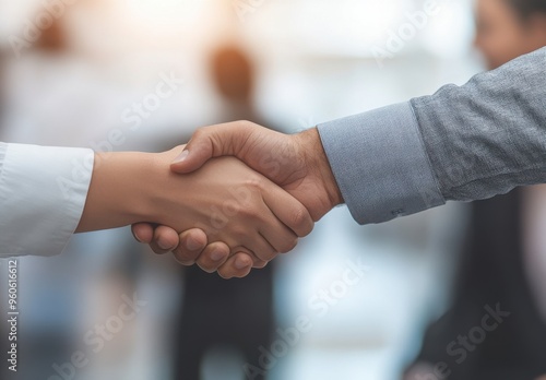 business people shaking hands, with focus on the handshake