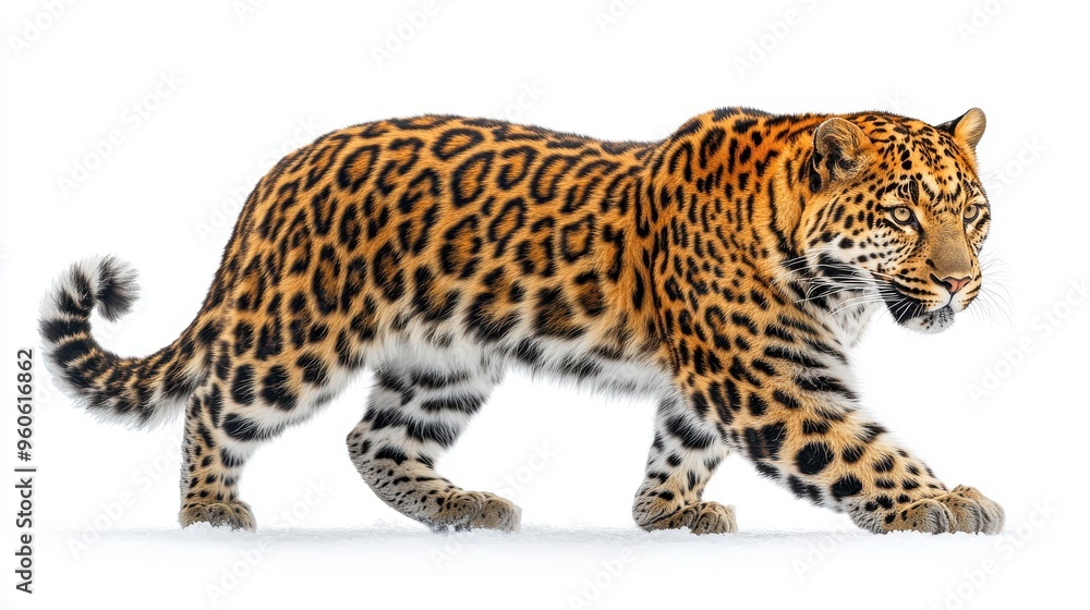 Amur leopard clipart showing a dynamic pose in the wild on a white background Amur leopard clipart showing a dynamic pose in the wild on a white background