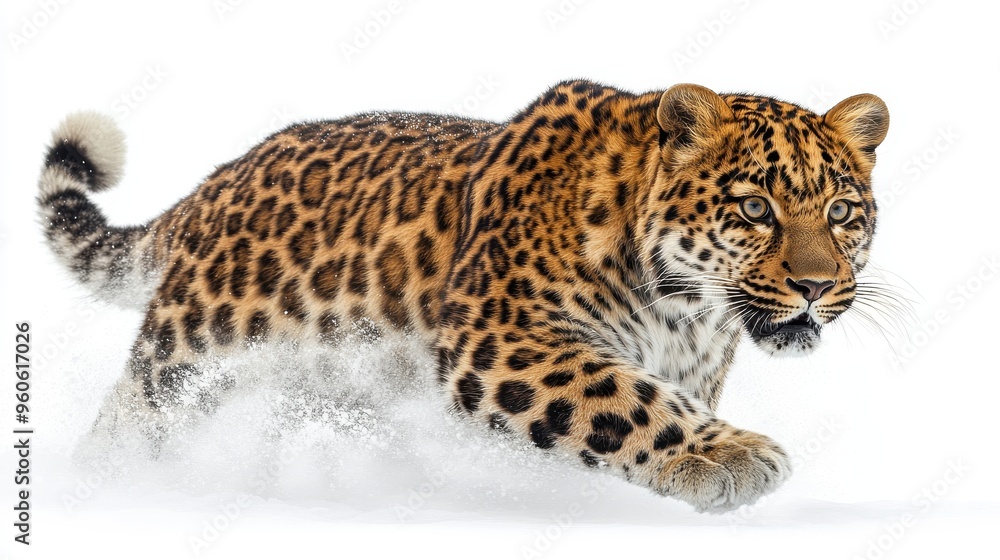 Amur leopard clipart showing a dynamic pose in the wild on a white background Amur leopard clipart showing a dynamic pose in the wild on a white background