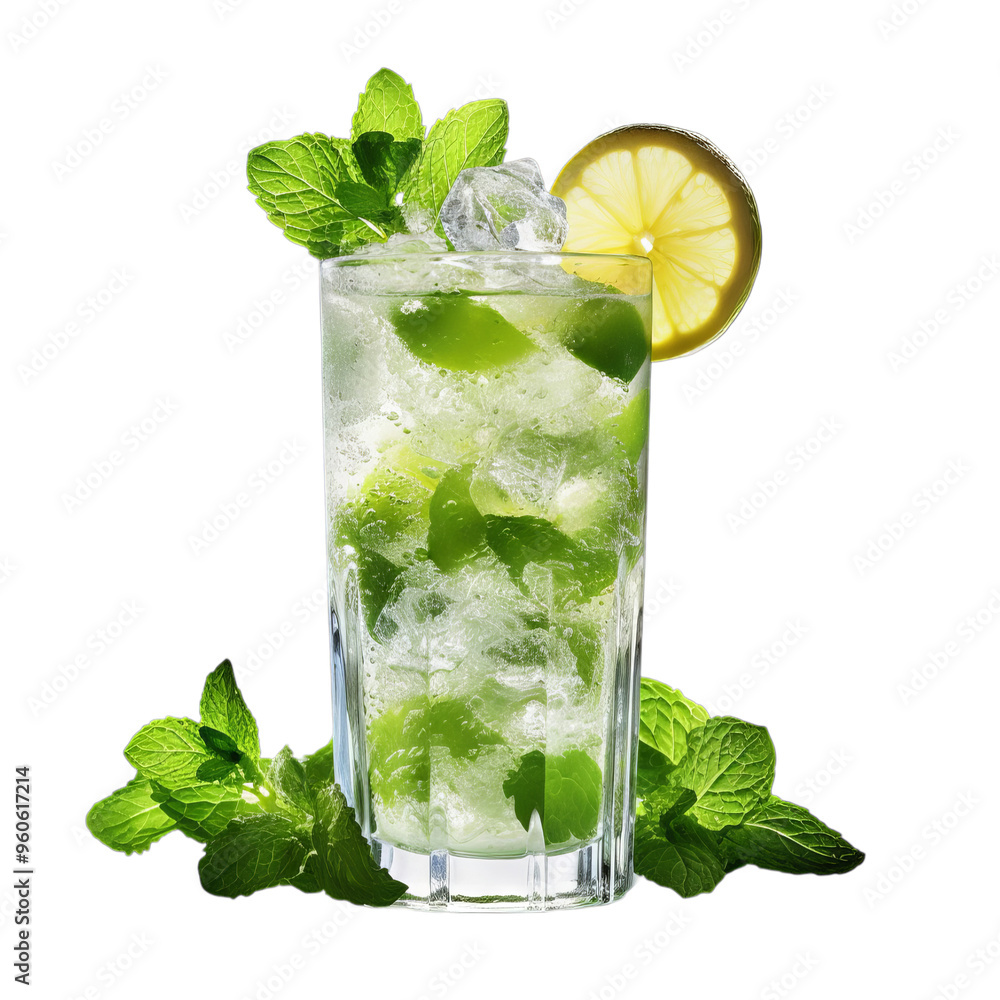 Fototapeta premium Refreshing Mint and Lemon Cocktail in a Glass