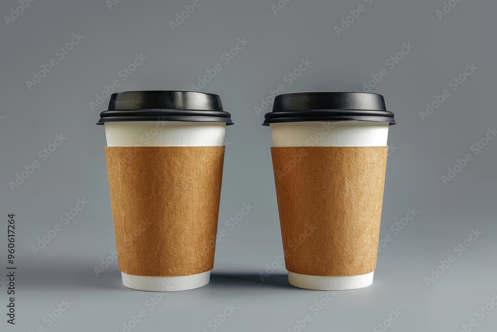 Large white coffee cup for take away with brown cover on gray background Large white coffee cup for take away with brown cover on gray background