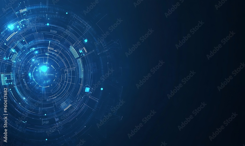 A blue technology circle with a bright light in the center. A blue technology circle with a bright light in the center.