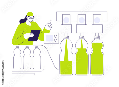 Soft drink filling machine abstract concept vector illustration.