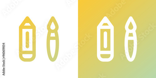 Minimal gradient pencil and brush icon. Back to school. Vector illustration, flat design