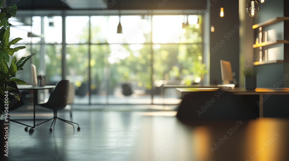 A modern office space with bright lighting, furniture, and natural light coming in. The background is slightly out of focus. A modern office space with bright lighting, furniture, and natural light coming in. The background is slightly out of focus.