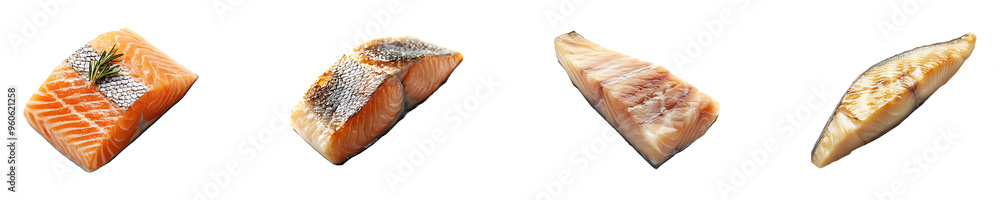 Set, collection of a piece of fish isolated on transparent background. Set, collection of a piece of fish isolated on transparent background.