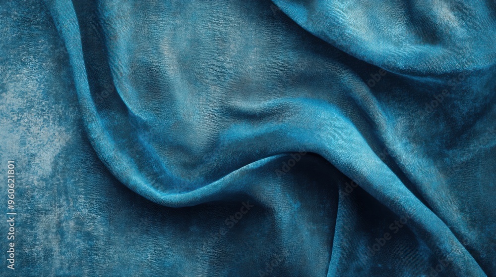 Blue textured fabric with soft folds and wrinkles Blue textured fabric with soft folds and wrinkles