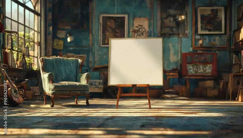 An Empty Canvas in a Sunlit Artist's Studio