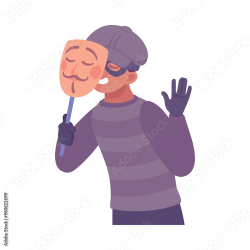Man Criminal Commit Crime and Theft Vector Illustration