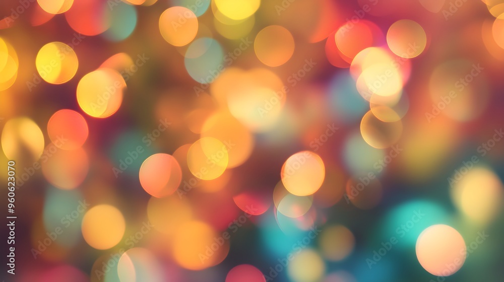 Fototapeta premium Bokeh lights in various colors forming an abstract background, organic shapes, dreamy and soft.