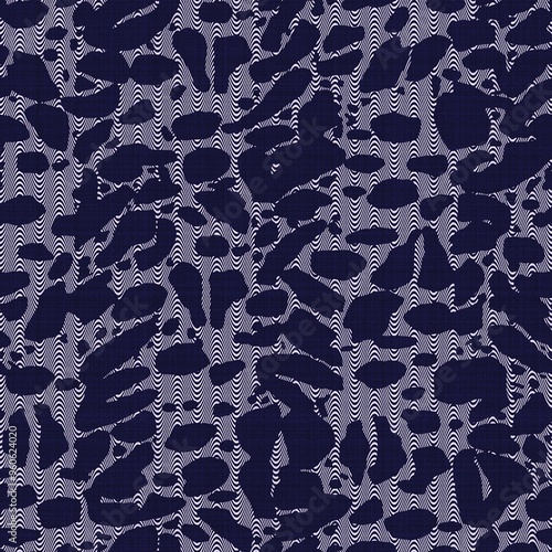 Dark purple camouflage flecked effect abstract seamless pattern background. Modern masculine bold graphic bandana design for block print hand craft camo animal trend. 