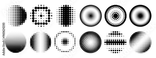 halftones geometric dots gradient and pop art texture. Circle halftone. Abstract dotted circles