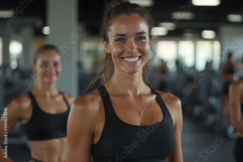 young smiling pretty woman in a leotard in the gym