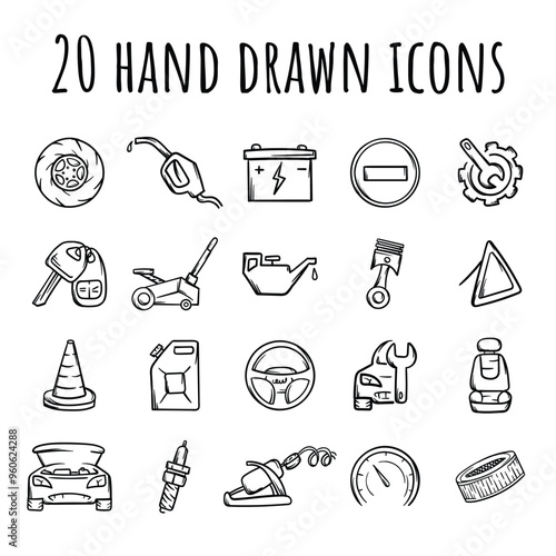 Set of simple black and white icons for driving school, auto services, auto shop, car accessories. Vector elements for design, website, application