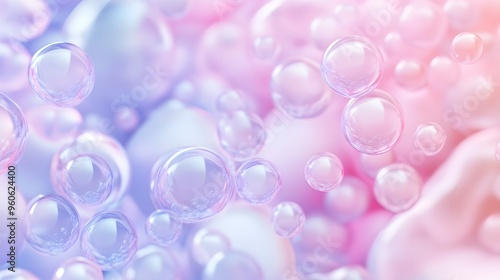 Bubbles in pastel colors creating a delicate pattern, organic shapes, soft and whimsical.