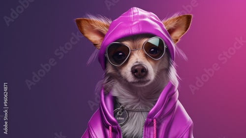 Dog in human trendy fashionable clothes. Neural network ai generated art photo