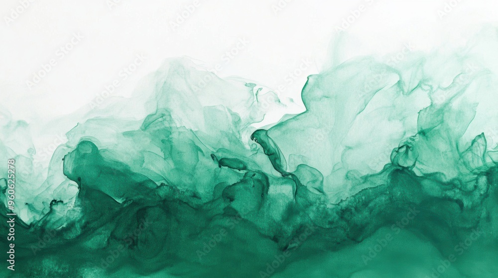 Fototapeta premium Abstract green ink clouds in water on a white background