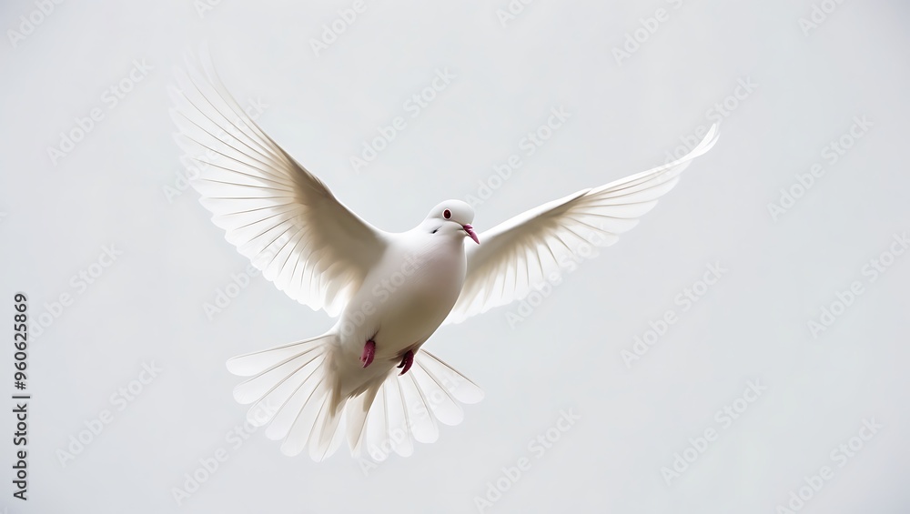 Graceful White Dove in Flight Against Light Grey Background - Symbol of Peace, Purity, and Freedom - High-Resolution Wildlife Photography Graceful White Dove in Flight Against Light Grey Background - Symbol of Peace, Purity, and Freedom - High-Resolution Wildlife Photography