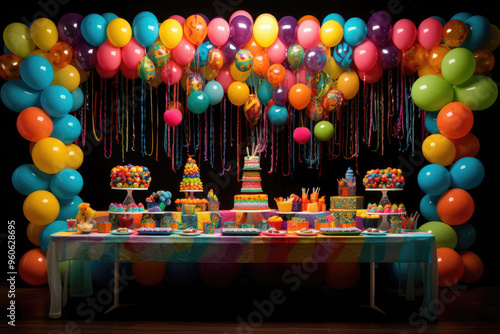 generated illustration preparation of the colorful birthdayday party theme photo