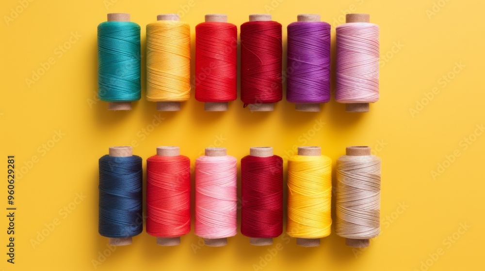 Spool of sewing thread. Colored yarns used by factories in the clothing industry. Neural network ai generated art Spool of sewing thread. Colored yarns used by factories in the clothing industry. Neural network ai generated art