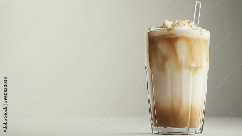 ice latte coffee with milk in tall glass , isolated on white background ice latte coffee with milk in tall glass , isolated on white background