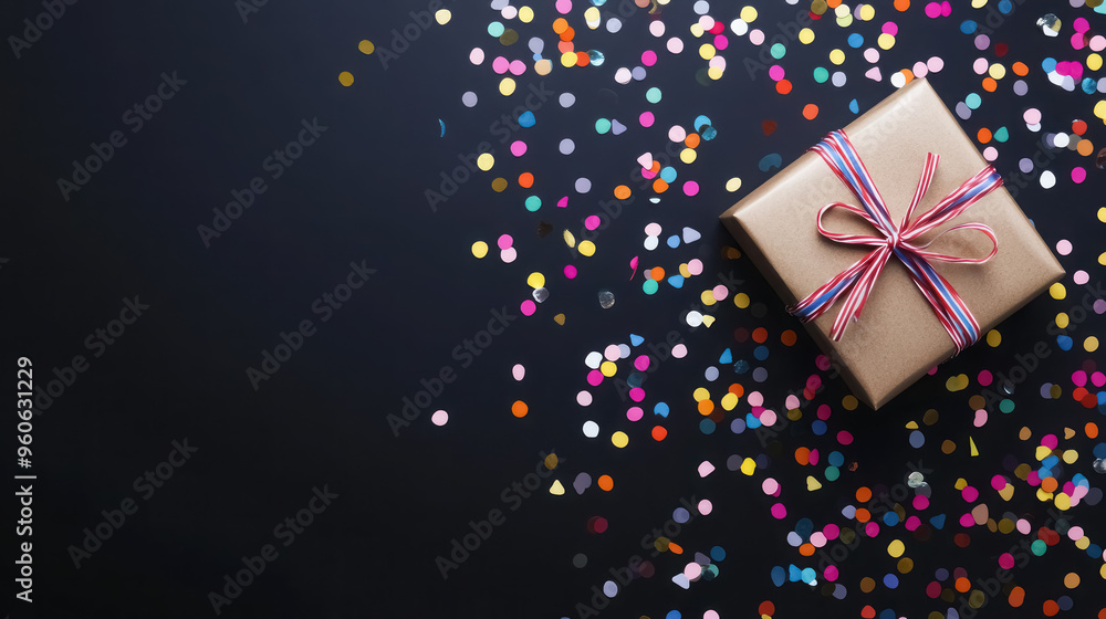 festive celebration concept with a gift box and colorful confetti, with copy space for text festive celebration concept with a gift box and colorful confetti, with copy space for text
