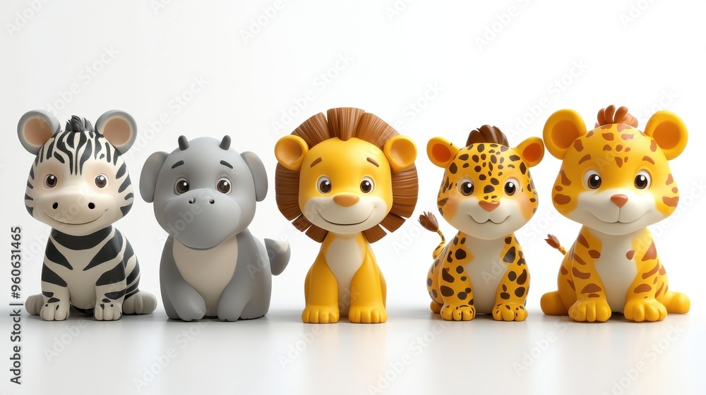 Cute cartoon safari animals on white background Cute cartoon safari animals on white background