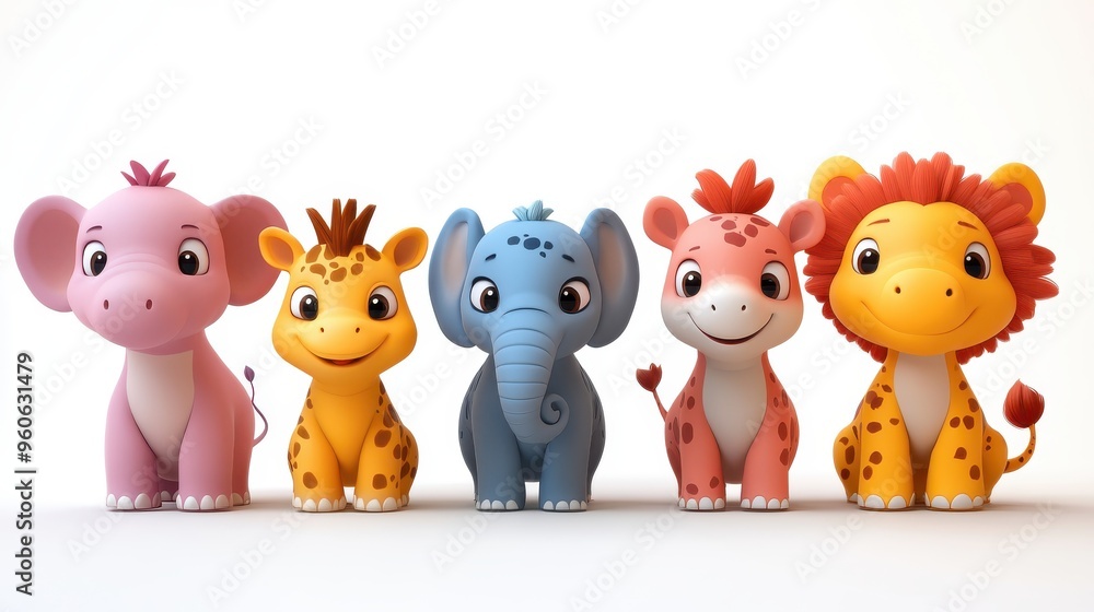 Cute cartoon safari animals on white background Cute cartoon safari animals on white background