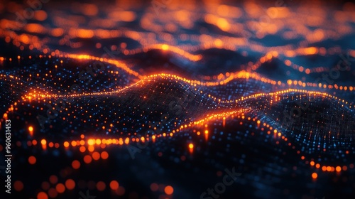 Abstract Digital Landscape with Glowing Particles