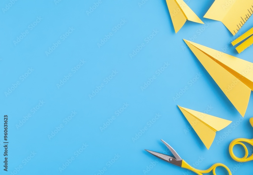 Fototapeta premium flat lay of stationery and school supplies on an office desk