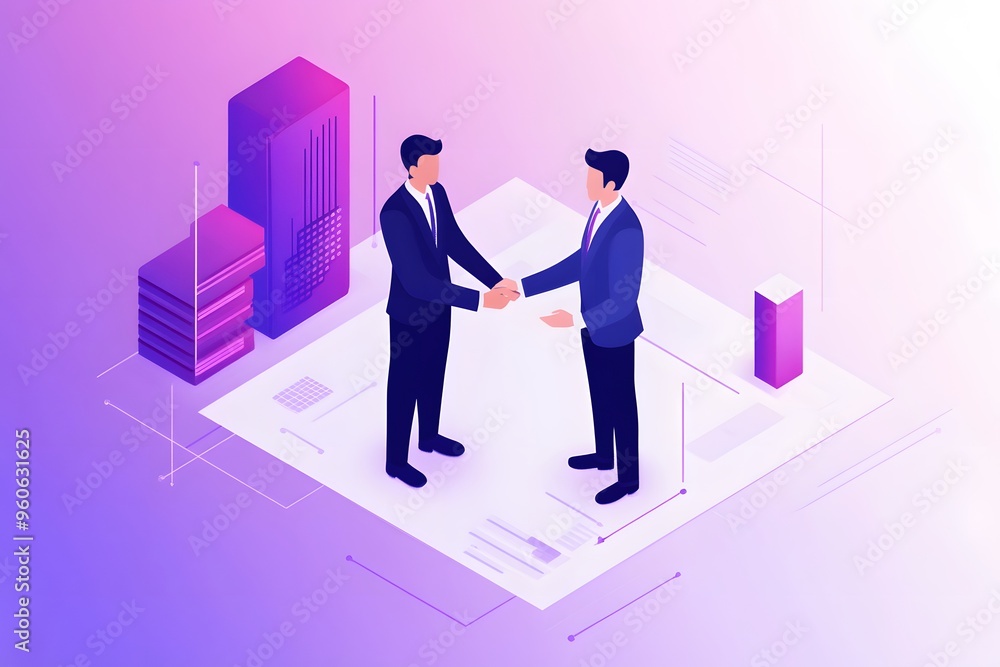 Two Businessmen Shaking Hands in a Modern Tech Setting Two Businessmen Shaking Hands in a Modern Tech Setting