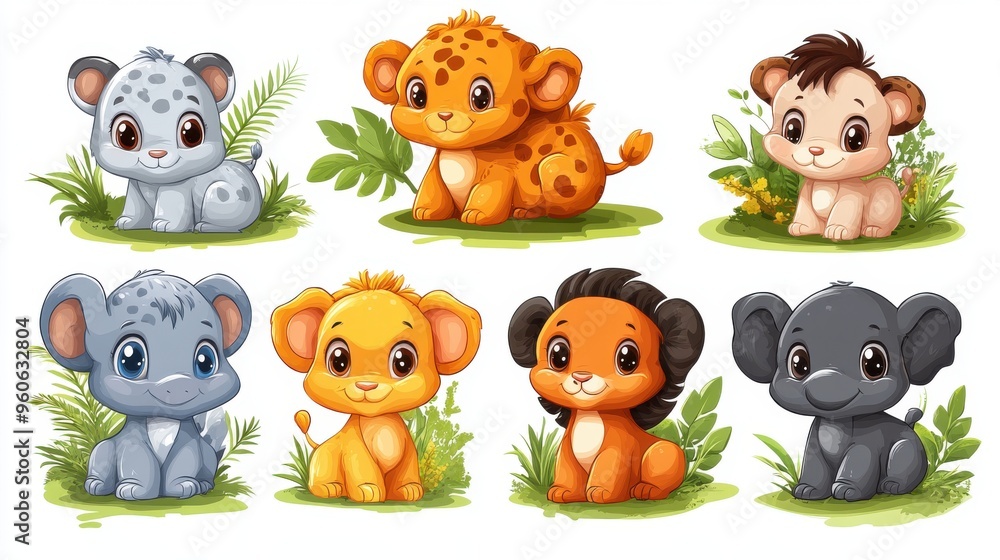 Cute safari animals on a white background Cute safari animals on a white background