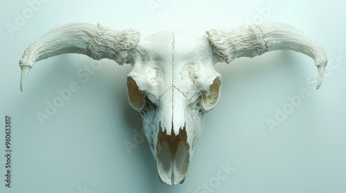 Detailed animal skull on white background