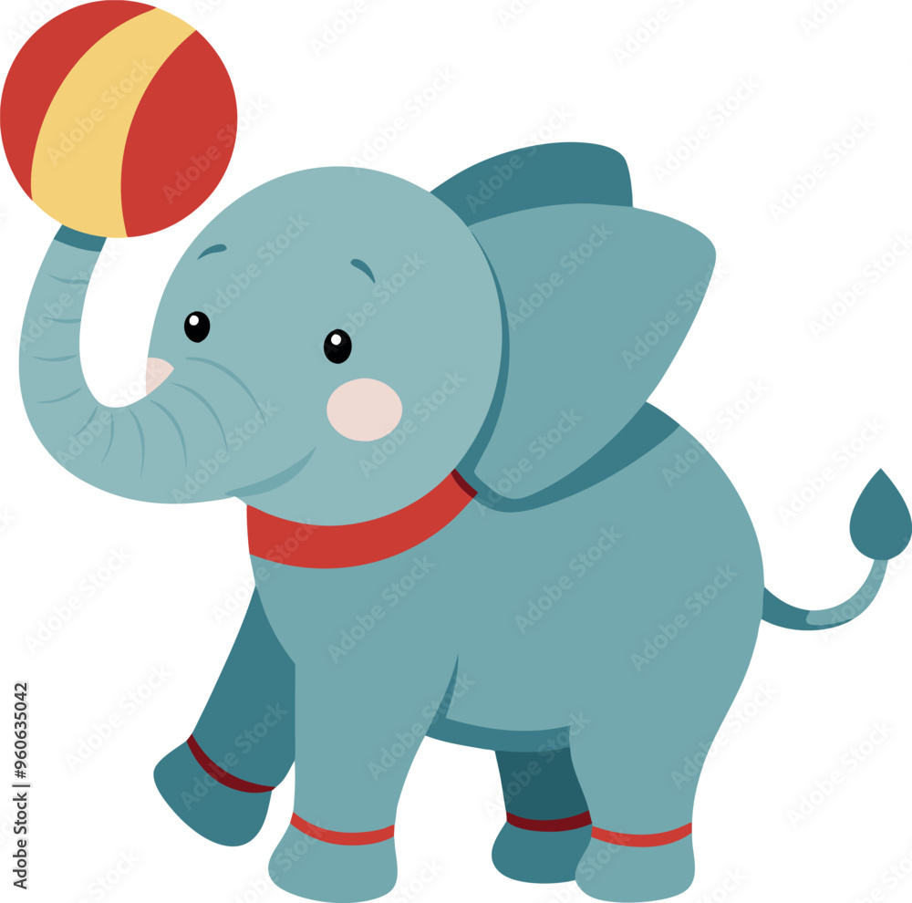 Fototapeta premium Funny elephant with ball vector illustration