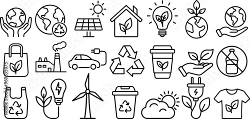 Ecology and environment line icons vector set