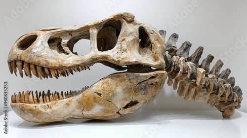 Dinosaur skull fossil on a white background photo