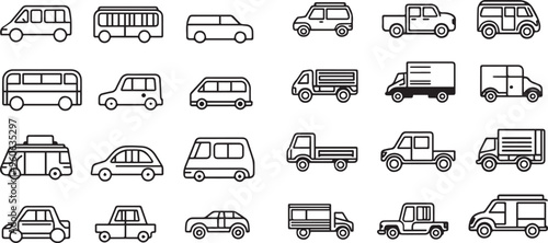 Vehicle Outline Icon Set Black Color Vector