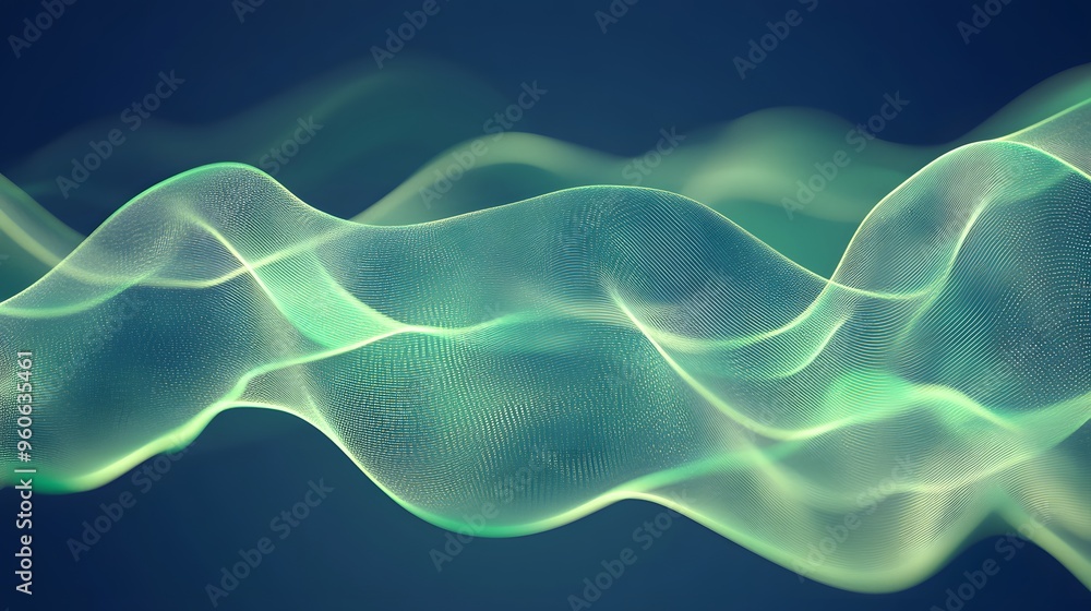 Green Radio Frequency Waves on Black Background, Abstract Image, Texture, Pattern, Wallpaper, Cover and Screen for Smartphone, PC, Laptop, 9:16 and 16:9 Format