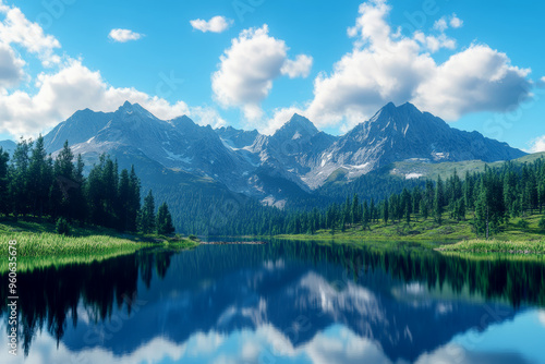 Mountain Lake with Forest Reflection