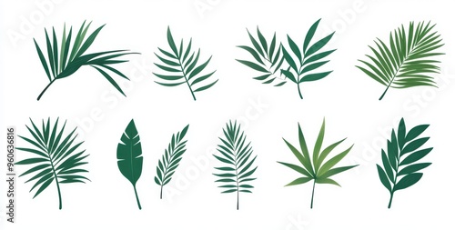 green palm leaves isolated on a white background