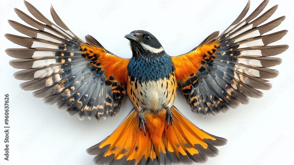 Obraz premium Falco tinnunculus with spread wings on white background