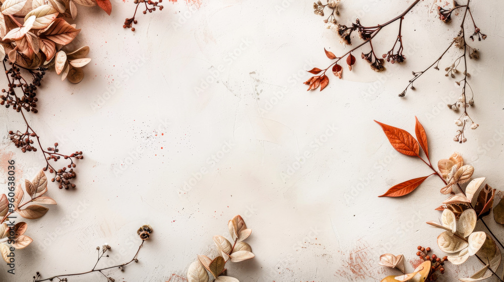 Dried autumn leaves and berries on white background Dried autumn leaves and berries on white background