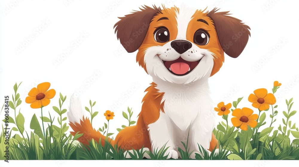 Friendly dog clipart with a wagging tail on a white background Friendly dog clipart with a wagging tail on a white background