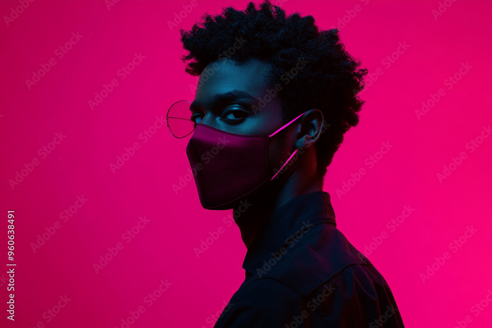 Trendsetting Mens Burgundy Face Mask with Solid Neon Pink High Energy Lifestyle Portrait Background