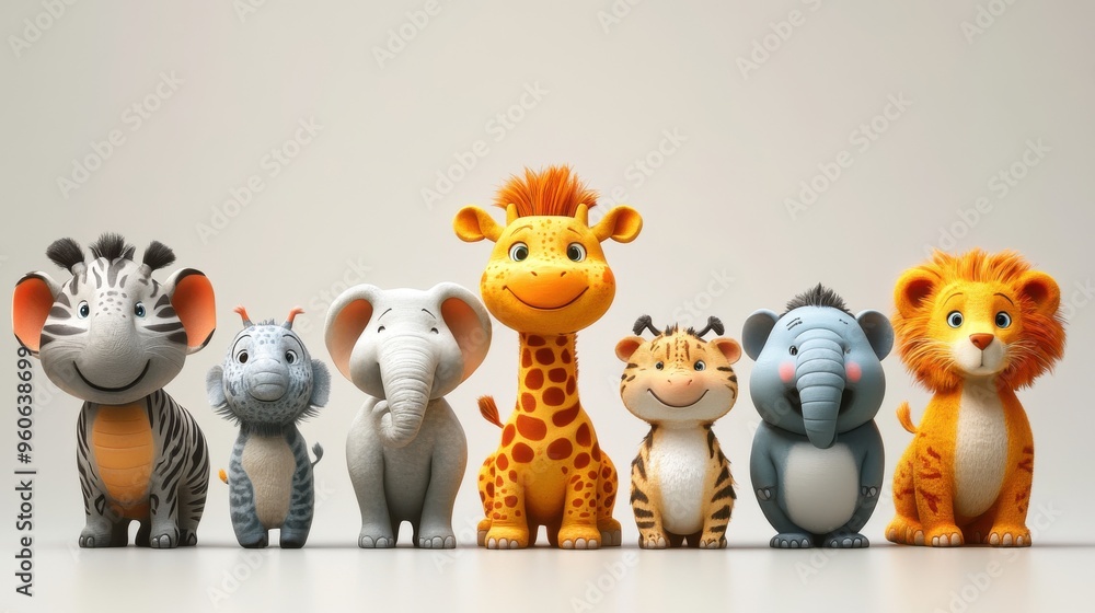 Obraz premium Funny cartoon safari animals on white background