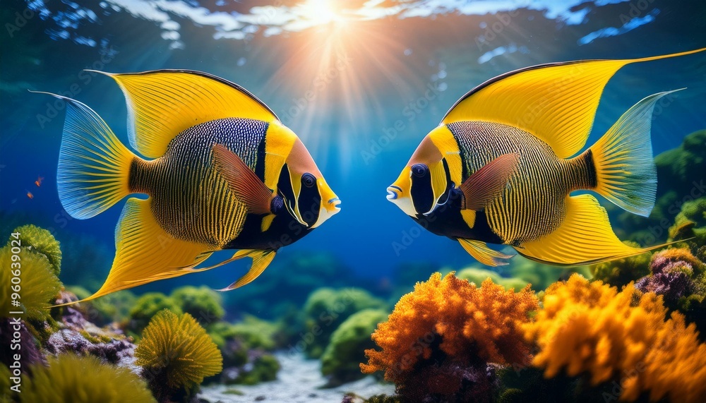 Fototapeta premium Angels fish leaping out of the water,