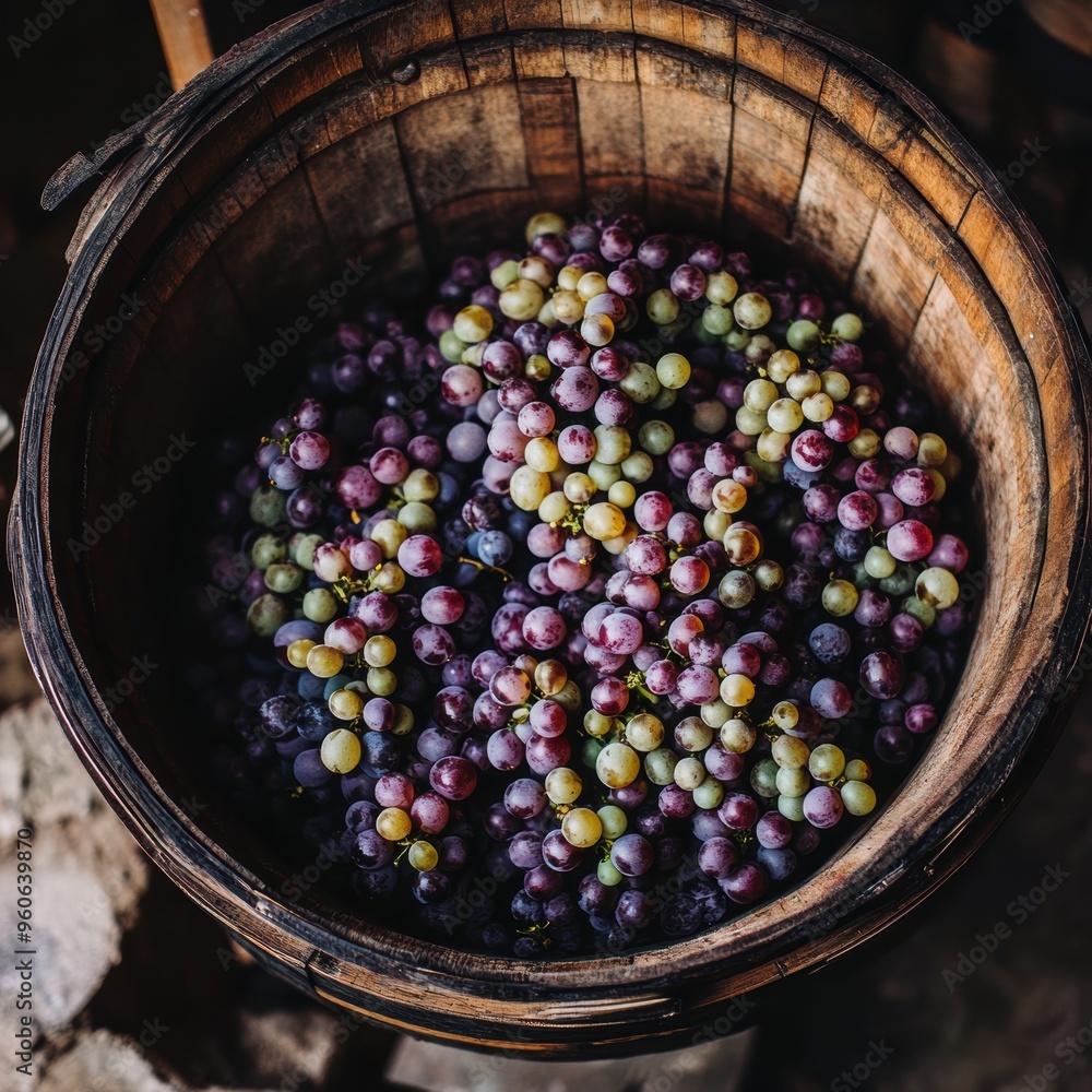 Grapes in a traditional woode, top view Grapes in a traditional woode, top view